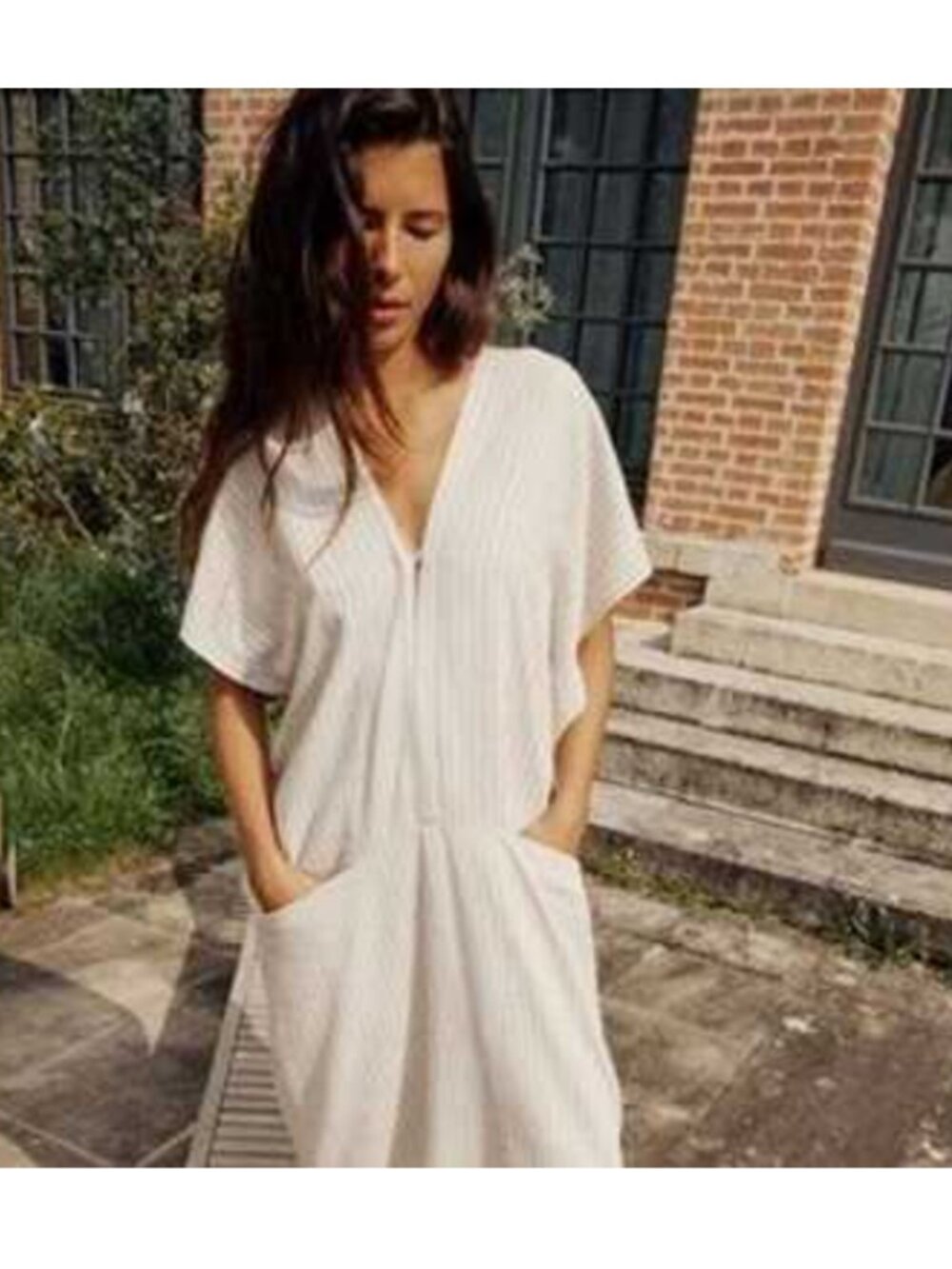 Zara Striped Linen blend kaftan style dress L